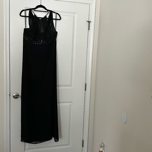 semi formal black, sleeveless, no slit gown